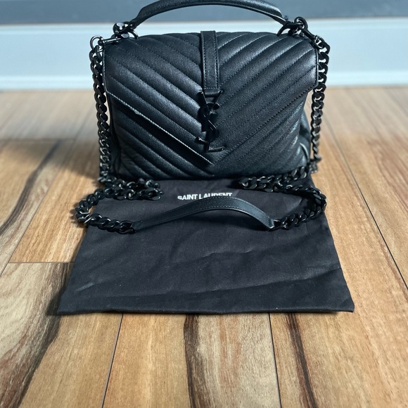 🔥🔥RARE~YSL Medium College ALL Black Hardware BLCK on BLCK is the NEW BLCK🖤 - Picture 1 of 11